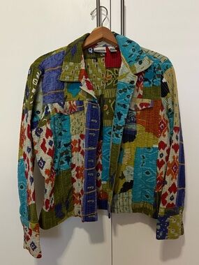 Vintage Chico’s Multicolor Patchwork Quilted Button-Front Jacket- size 2